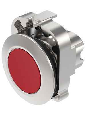 Pushbutton Actuator, Momentary Function, Flat Button, Metallic / Red