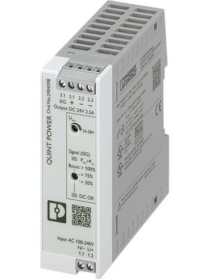DIN Rail Mount Power Supply, 92.6%, 24V, 2.5A, 60W, Fixed