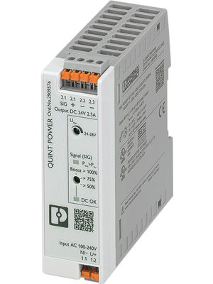DIN Rail Mount Power Supply, 92.6%, 24V, 2.5A, 60W, Fixed