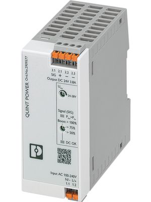 DIN Rail Mount Power Supply, 93.7%, 24V, 3.8A, 90W, Fixed