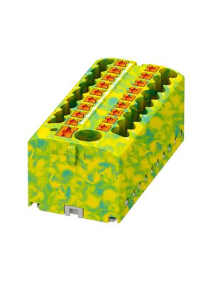 Terminal Block, Push-In, 19 Poles, 450V, 24A, 0.14 ... 10mm², Green / Yellow