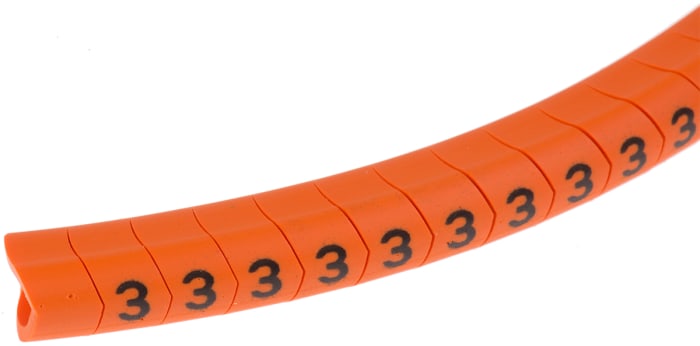 HellermannTyton Kablo İşaretleyici, Turuncu üstüne Siyah Renkli, 3, Kaydırarak Takma, 4mm → 9mm