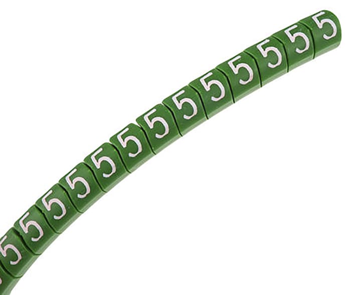 HellermannTyton Kablo İşaretleyici, Yeşil üstüne Beyaz Renkli, 5, Kaydırarak Takma, 4mm → 9mm