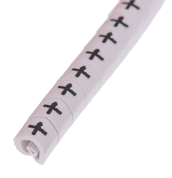 HellermannTyton Kablo İşaretleyici, Beyaz üstüne Siyah Renkli, +, Kaydırarak Takma, 4mm → 9mm