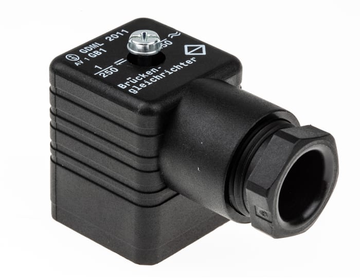 Hirschmann GDML Serisi DIN 43650 A Selenoid Valf Konnektörü, Dişi, 2P+E Kutuplu, Merkezi Somun, IP65, 250 V ac/dc, 2A