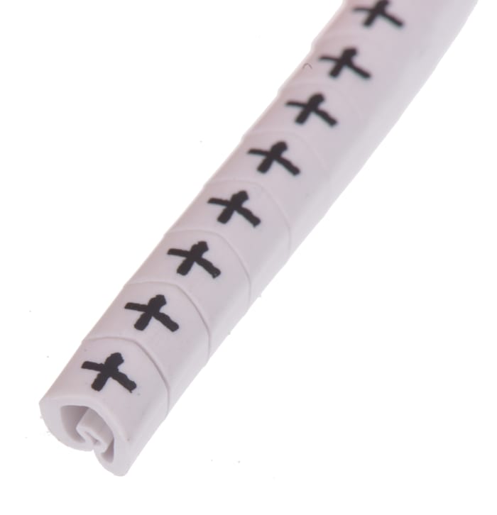 HellermannTyton Kablo İşaretleyici, Beyaz üstüne Siyah Renkli, +, Kaydırarak Takma, 2mm → 5mm