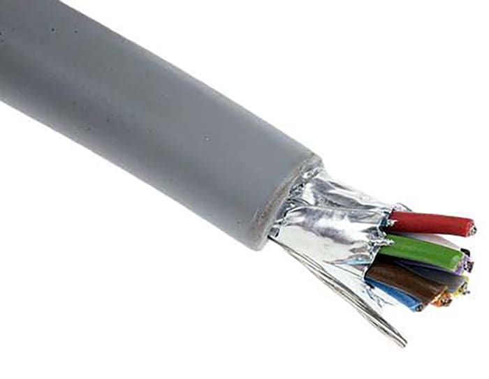 Alpha Wire, 10 Damarlı, Ekranlı, PVC Kılıflı Gri Endüstriyel Kablo, 300 V