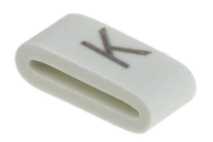 HellermannTyton Kablo İşaretleyici, Beyaz üstüne Siyah Renkli, K, Kaydırarak Takma, 1,8mm → 6,3mm