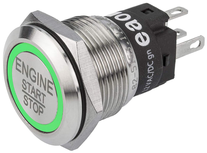 Buton / Buton Siviç / Buton Switch, 19 (Çap)mm, Tek Kutuplu Çift Atımlı (SPDT), Anlık, Aydınlatmalı