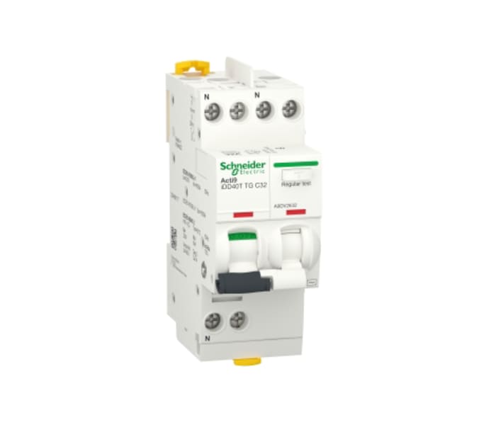 Schneider Electric RCBO, 20A Current Rating, 1P+N Poles, 30mA Trip Sensitivity, Type C, Acti9 Range