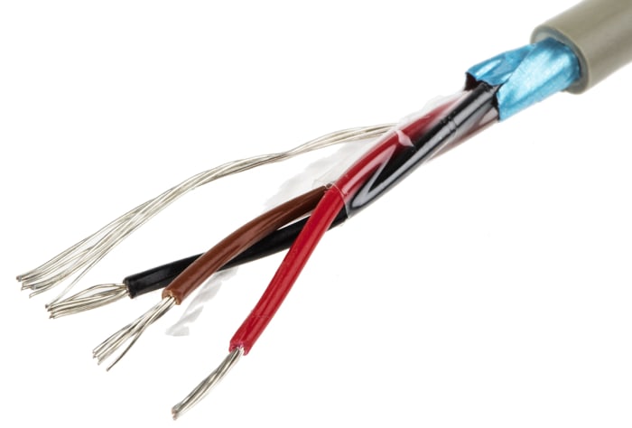 Alpha Wire, 3 Damarlı, Ekranlı, PVC Kılıflı Gri Endüstriyel Kablo, 300 V