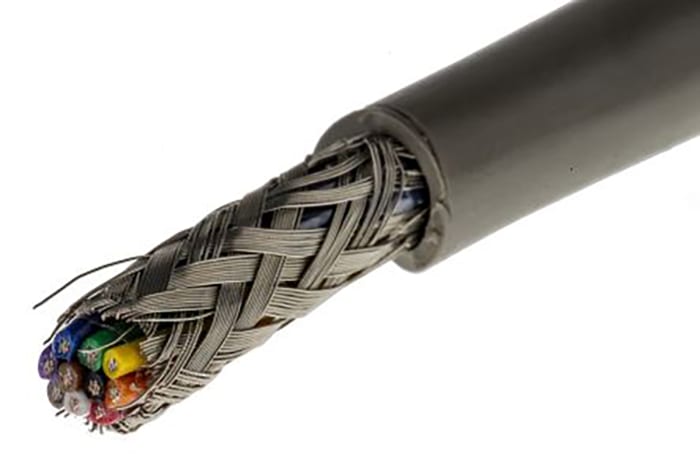Alpha Wire, 15 Damarlı, Ekranlı, PVC Kılıflı Endüstriyel Kablo Gri, 0,23 mm² Kesitli