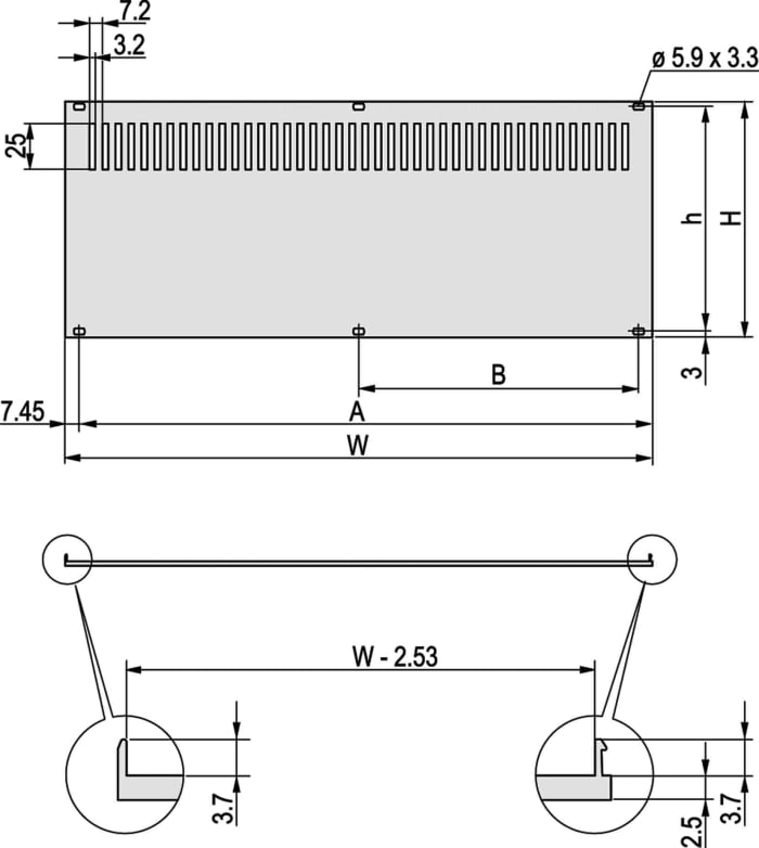 19-inç Arka Panel, 3U, 28HP, Havalandırmalı, Gri, Alüminyum