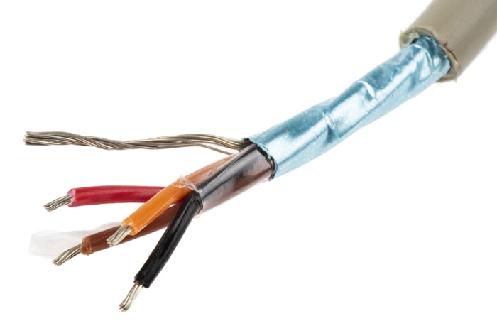 Alpha Wire, 4 Damarlı, PVC Kılıflı Gri Endüstriyel Kablo, 300 V