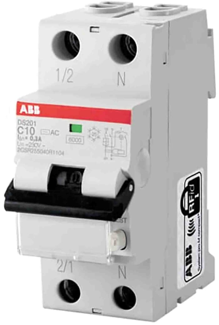 ABB RCBO, 6A Current Rating, 1P+N Poles, 30mA Trip Sensitivity, System Pro M Compact Range