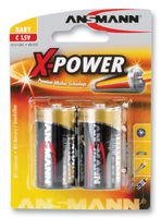 Battery, X-Power Premium, Pack of 2, 1.5 V, C, Alkaline, 7.5 Ah, Raised Positive and Flat Negative