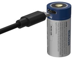Rechargeable Battery, USB, 3.6 V, Lithium Ion, 850 mAh, Raised Positive and Flat Negative, 17 mm
