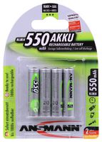 Rechargeable Battery, Pack of 4, 1.2 V, Nickel Metal Hydride, 550 mAh, AAA