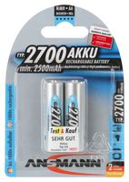 Rechargeable Battery, Pack of 2, 1.2 V, Nickel Metal Hydride, 2.7 Ah, AA