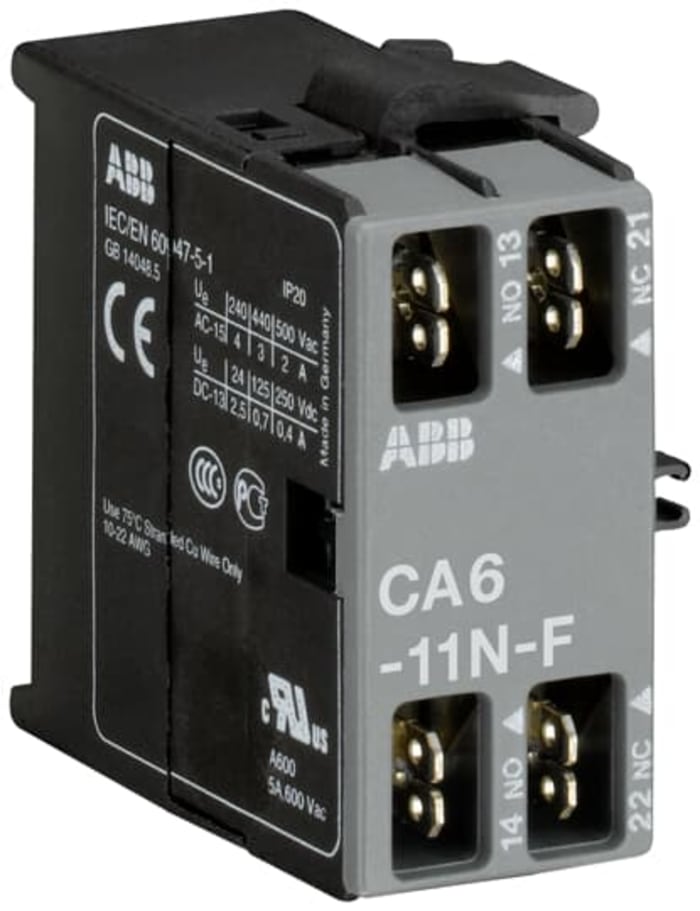 ABB Auxiliary Contact, 2 Contact, 1NC + 1NO, Side Mount