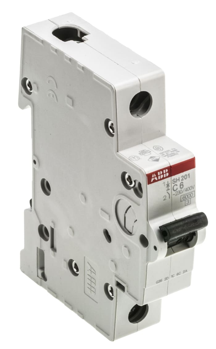 ABB Compact Home SH200 MCB, 1P Poles, 6A Curve C, 440V AC, 6 kA Breaking Capacity, MCB