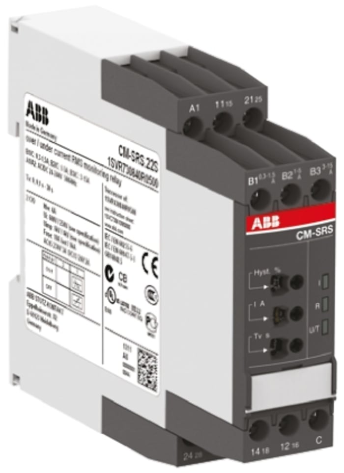 ABB Kontrol Rölesi, DPDT, Akım, Tek Fazlı, Besleme Gerilimi: 220 → 240 V ac
