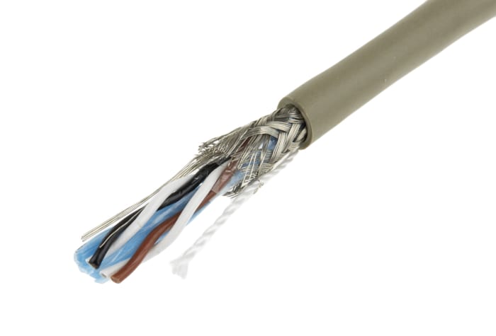 Alpha Wire Twisted Pair Data Cable, 2 Pairs, 0.56 mm², 4 Cores, 20 AWG, Screened, 50m, Grey Sheath