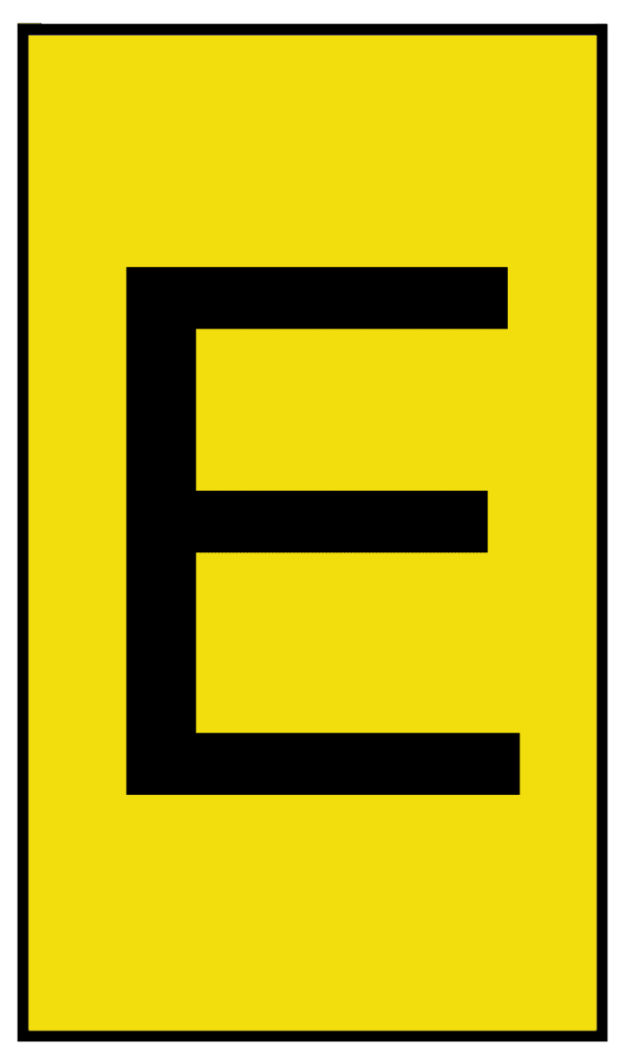 HellermannTyton Kablo İşaretleyici Ovalgrip, Sarı üstüne Siyah Renkli E, Kaydırarak Takma, 1,7mm → 3,6mm