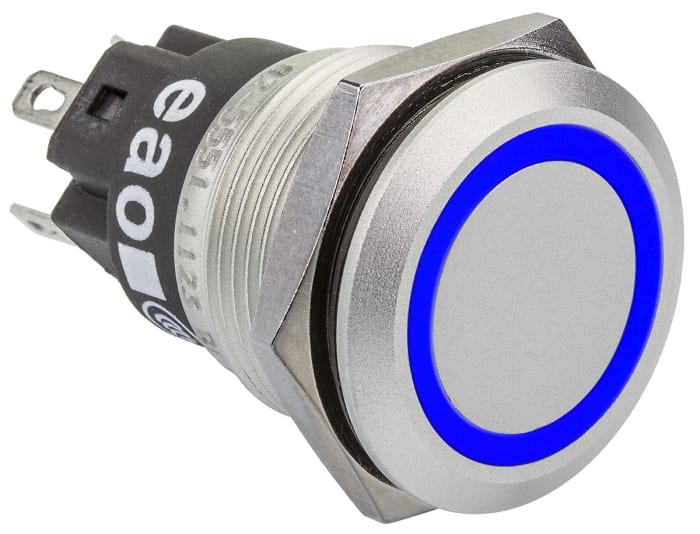 Buton / Buton Siviç / Buton Switch, 19 (Çap)mm, Tek Kutuplu Çift Atımlı (SPDT), Anlık, Aydınlatmalı, Mavi LEDli