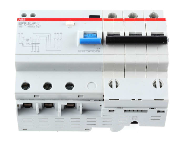 ABB RCBO, 63A Current Rating, 3P Poles, 30mA Trip Sensitivity, System Pro M Compact Range