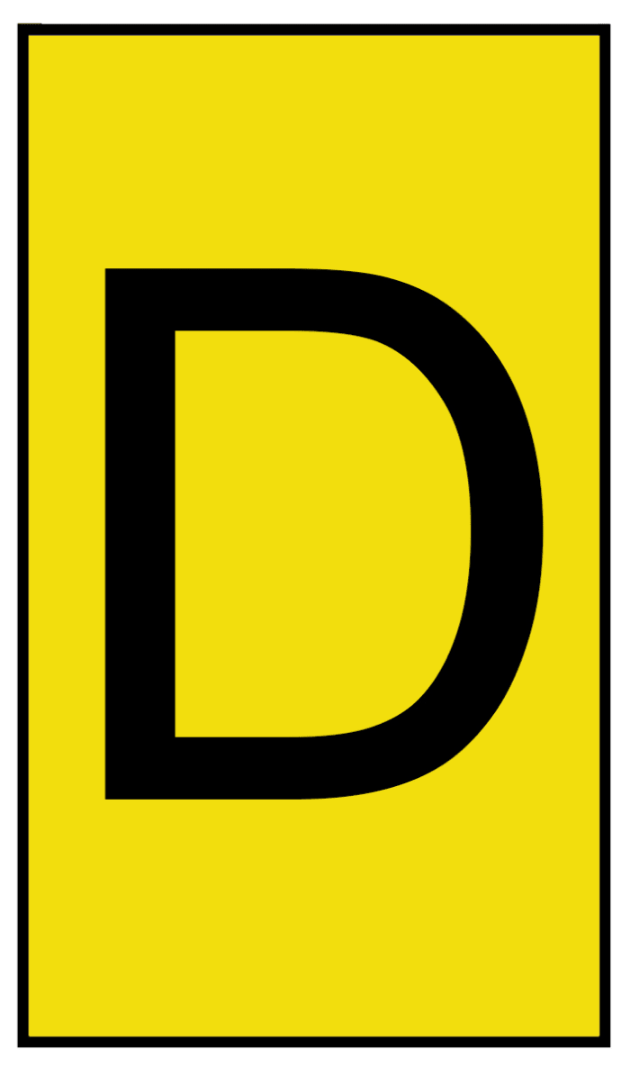 HellermannTyton Kablo İşaretleyici Ovalgrip, Sarı üstüne Siyah Renkli D, Kaydırarak Takma, 1,7mm → 3,6mm