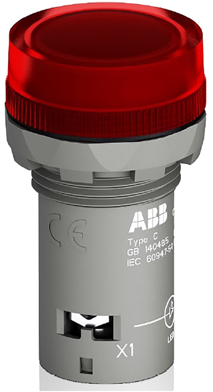 ABB, Kırmızı LEDli Sinyal Lambası, Yuvarlak, 17 mA, 22,3mm, IP66, IP67, IP69K, 230 V ac