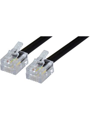 Telephone Cable, RJ12 Plug - RJ12 Plug, Flat, 3m, Black