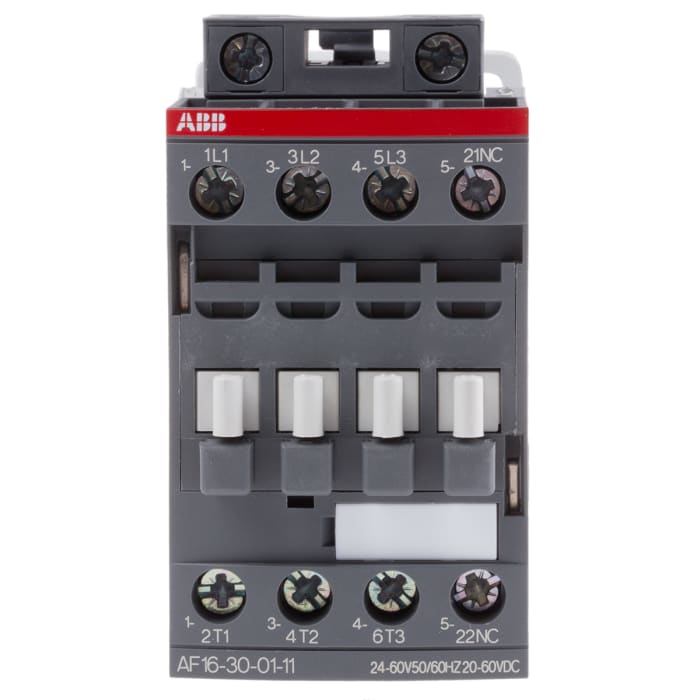 AF16 AF Aralığı Kontaktör, 3 Kutuplu, 30 A, 7,5 kW, Bobin Gerilimi: 24 V ac/dc