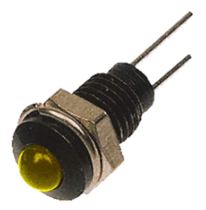 Bulgin Yellow Panel Mount Indicator, 2V, 6.1mm Mounting Hole Size, Lead Wires Termination
