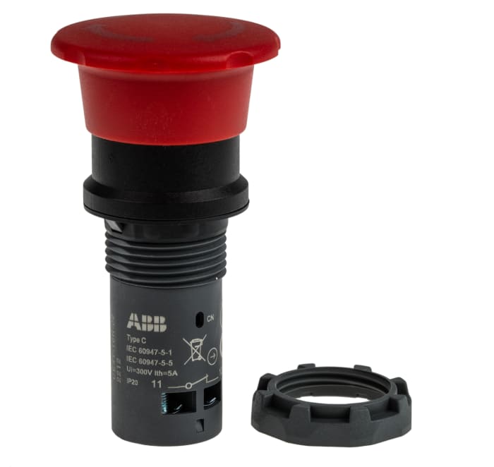 ABB Kompakt Acil Stop Butonu, Kırmızı, Yuvarlak Başlı, 40mm, Çevir - Kur