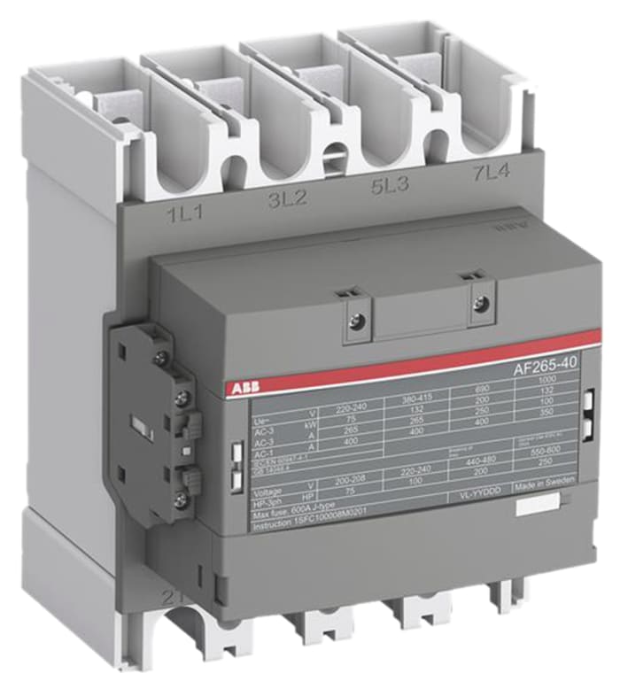 AF205 AF Aralığı Kontaktör, 4 Kutuplu, 400 A, 160 kW, Bobin Gerilimi: 230 V ac