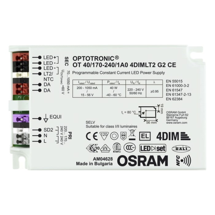 Osram 4052899981935Â, Akım Sınırlamalı LED Sürücü (LED Driver) 40W, 15 → 56V, OPTOTRONIC NFC Serisi