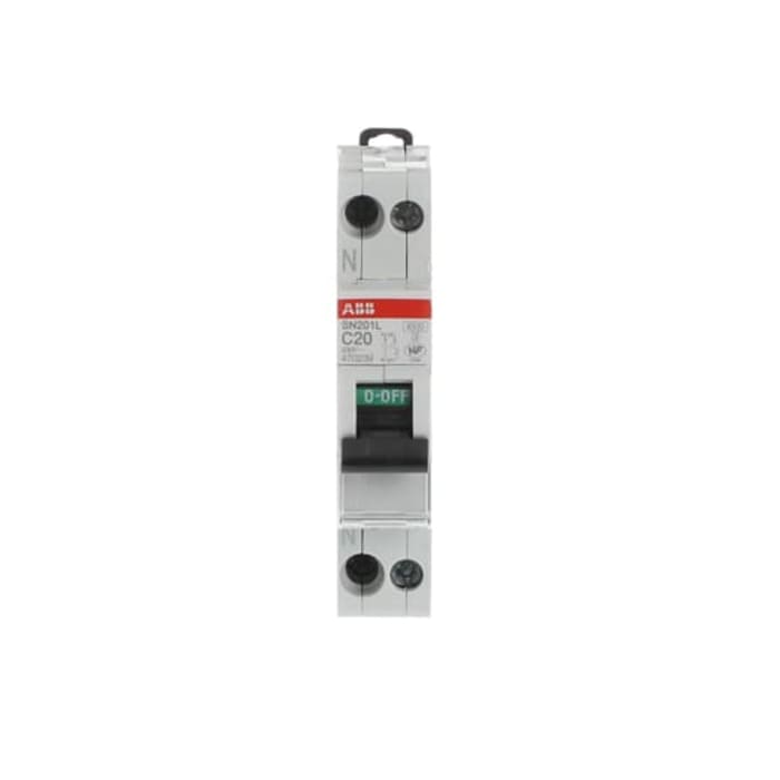 ABB SN201 MCB, 1P+N Poles, 20A Curve C, 230V AC, 4.5 kA Breaking Capacity, MCB