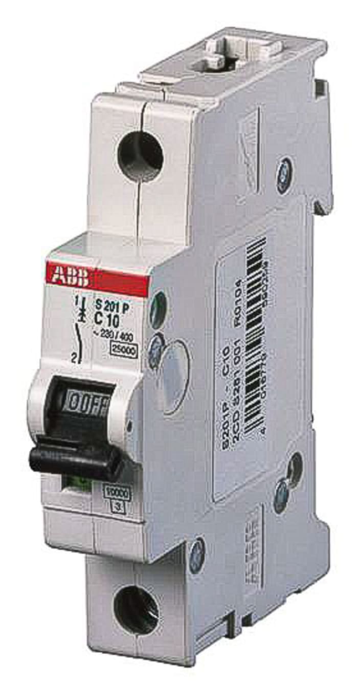 ABB System Pro M Compact S200P MCB, 1P Poles, 6A Curve K, 230V AC, 25 kA Breaking Capacity, MCB