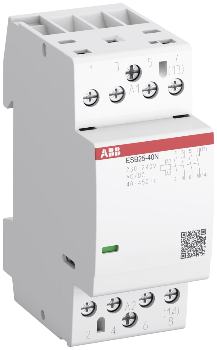 ABB ESB Series Contactor, 230 V ac Coil, 4-Pole, 25 A, 4 kW, 3NO, 230 → 240 V ac/dc