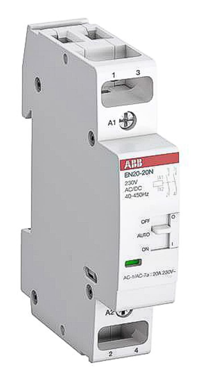 ABB EN20 Series Contactor, 230 V ac Coil, 2-Pole, 20 A, 4.6 kW, 2NO, 230 V ac/dc