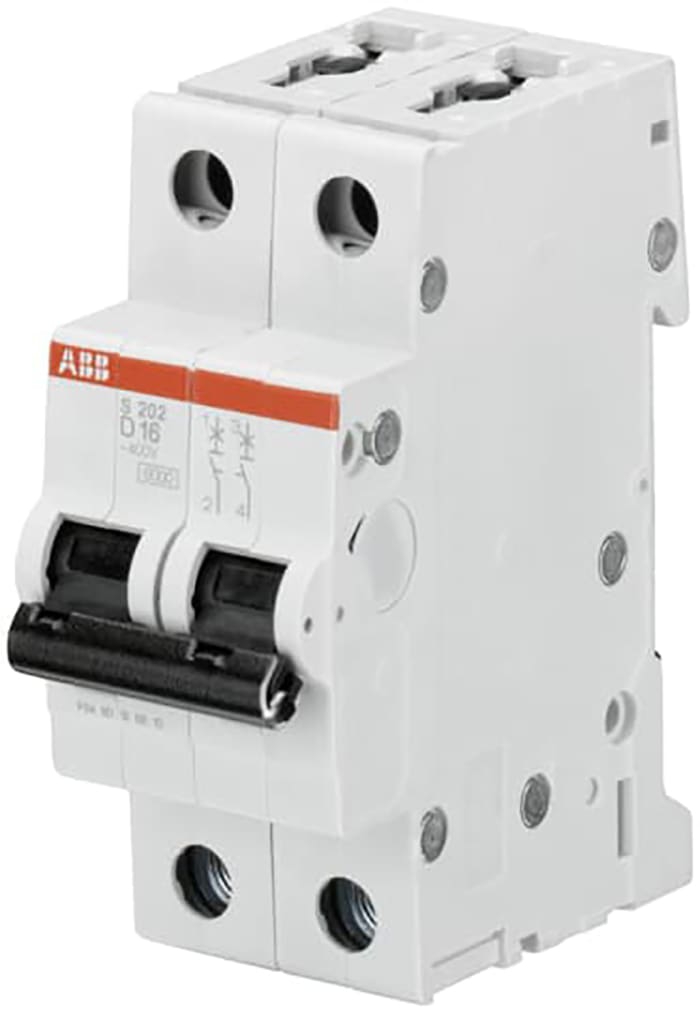 ABB System Pro M Compact S200 MCB, 2P Poles, 6A Curve D, 230V AC, 125V DC, 20 kA Breaking Capacity, MCB