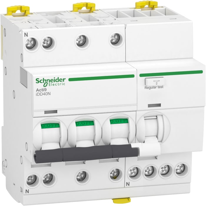 Schneider Electric RCBO, 16A Current Rating, 3P+N Poles, 30mA Trip Sensitivity, Type C, Acti9 Range
