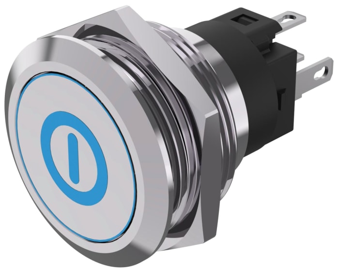 EAO 82 Series Illuminated Push Button Switch, Maintained, Panel Mount, 22.3mm Cutout, SPDT, Blue LED, 240V, IP65, IP67