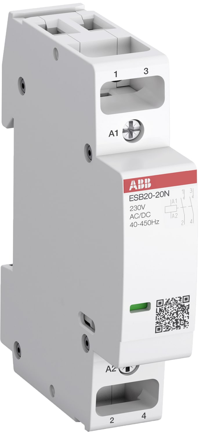 ABB ESB Series Contactor, 230 V ac Coil, 2-Pole, 20 A, 4.6 kW, 2NC
