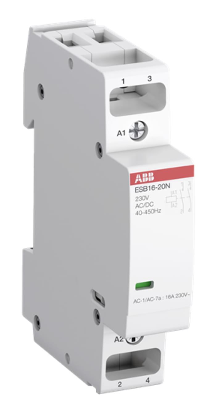ABB ESB Series Contactor, 24 V Coil, 2-Pole, 16 A, 3.7 kW, 1NO + 1NC
