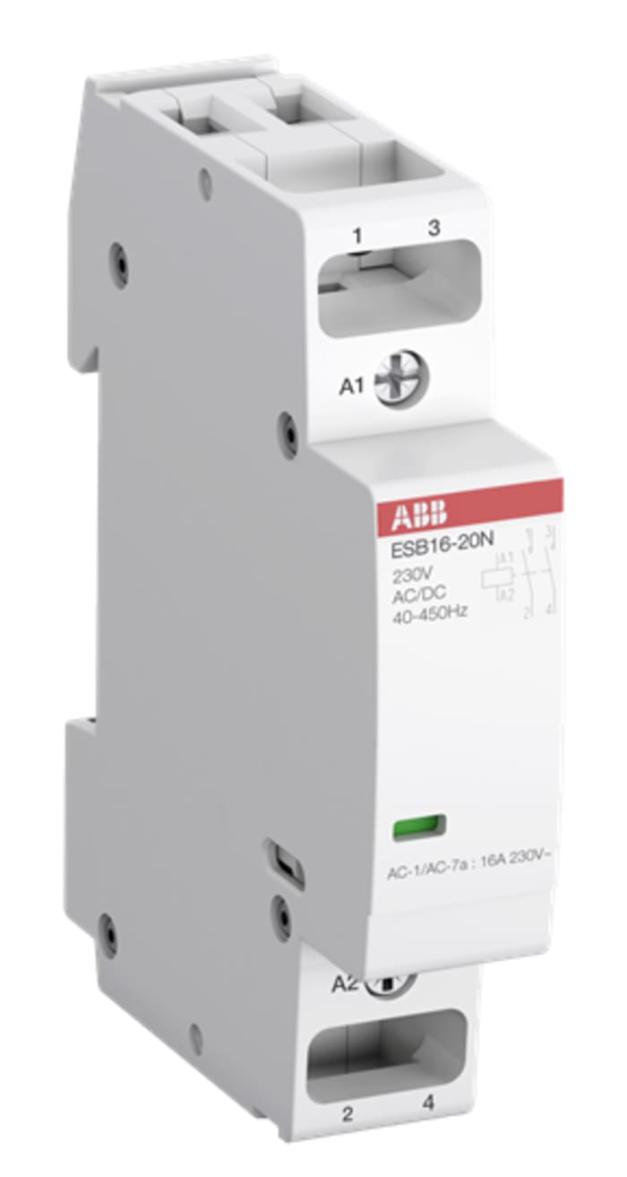 ABB ESB Series Contactor, 230 V ac Coil, 2-Pole, 16 A, 3.7 kW, 2NO