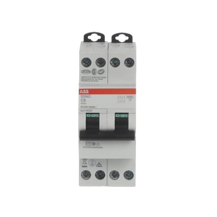 ABB S200C MCB, 4P Poles, 6A Curve C, 415V AC, 6 kA Breaking Capacity, MCB
