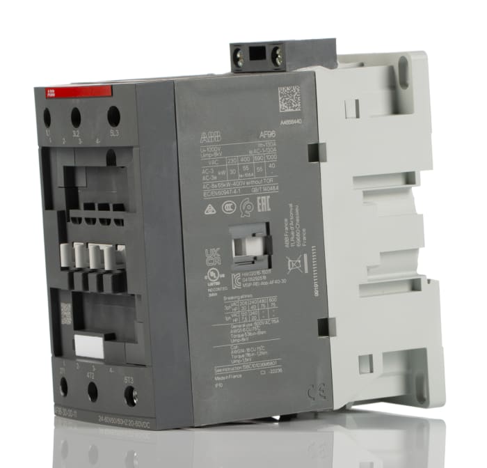 AF96 AF Aralığı Kontaktör, 3 Kutuplu, 130 A, 45 kW, Bobin Gerilimi: 24 V ac/dc